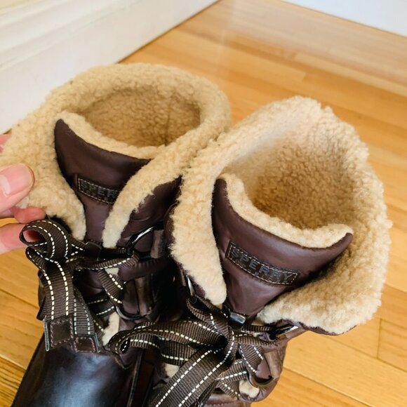 Sperry Snug Harbor Wedge Winter Boots Womens Size 10 M Brown Leather Faux Fur - Picture 9 of 16